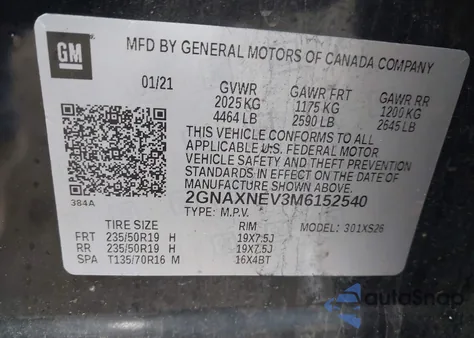 2021 Chevrolet Equinox Fwd Premier from USA, damaged, VIN 2GNAXNEV3M6152540